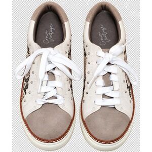 Crown Vintage Kalinda Snakeskin Studded Sneaker Women 6.5 White Grey Brown